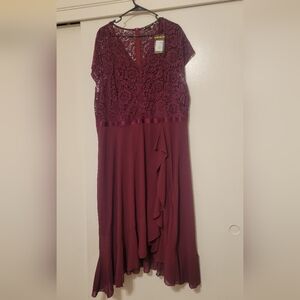 MIUSOL 5XL Burgundy Wine Lace Chiffon Formal Dress NWT Plus Size Evening